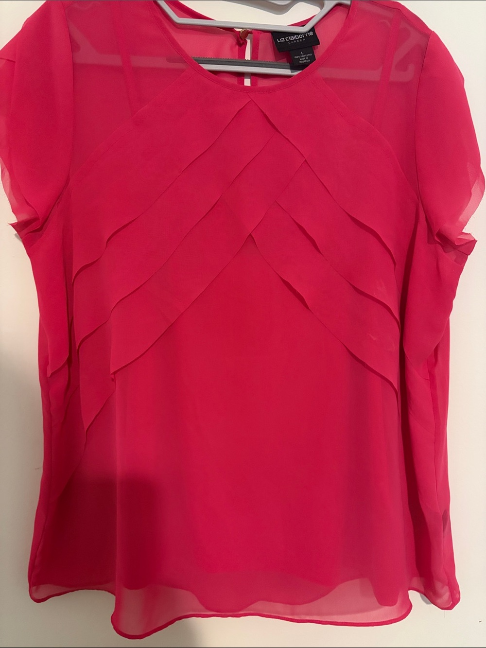 Liz Claiborne Hot Pink Ruffle-Front Sheer Blouse